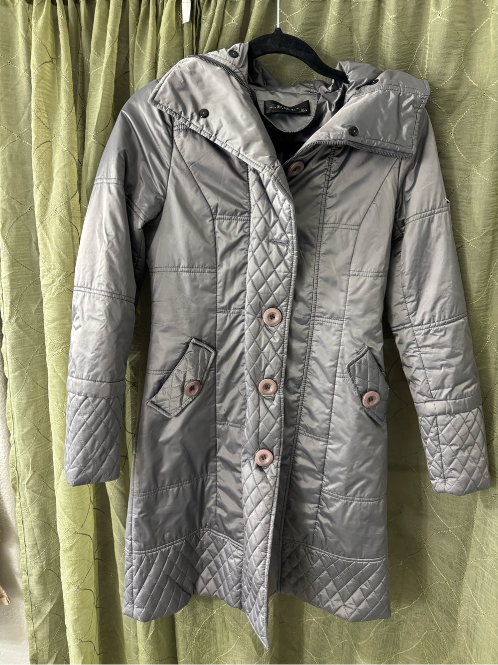 Quilted Long Hooded Coat - Gray